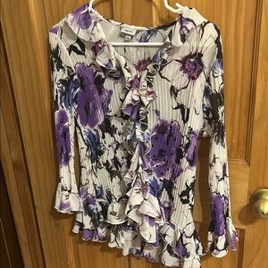 Zara White Cream Bell Sleeve Blouse with Ruffled Neckline